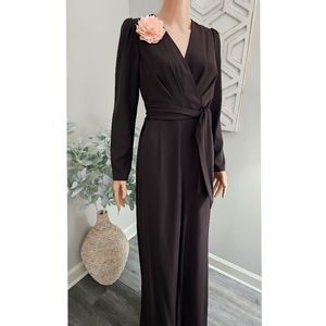Antonio Melani Miranda Dark Chocolate Brown Long Sleeve Wide Leg Jumpsuit